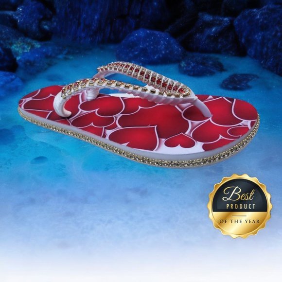 Women's Luxury Flip Flops with hearts, crystals and rhinestones, all occasions. - Picture 14 of 17